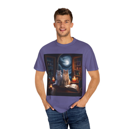 Magical Cats T-Shirt – Cozy Night Reading – Unisex Garment-Dyed