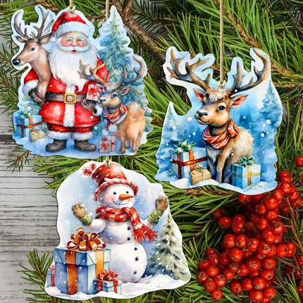 Christmas Is Here Decorative Wooden Ornaments Set of 3 by G. Debrekht - Christmas Decor - 8091028-S3-2