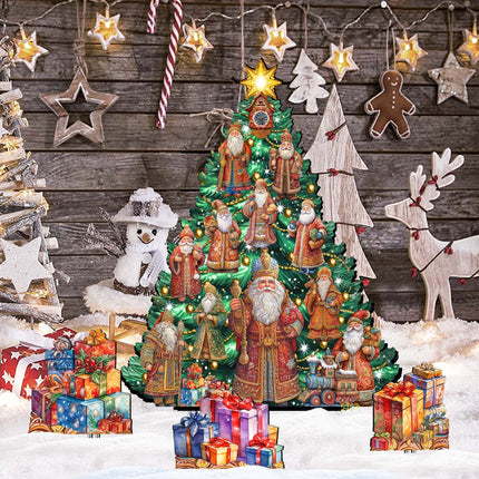 Santa-Themed Christmas Tree Set Outdoor Indoor Decor Wooden Christmas Decoration by G. Debrekht Christmas Decor - 8191517F-G-2
