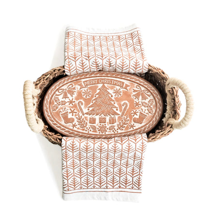 Bread Warmer & Basket Gift Set with Tea Towel - Christmas Oval-6