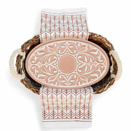 Bread Warmer & Basket Gift Set with Tea Towel - Vintage Vine Oval-4