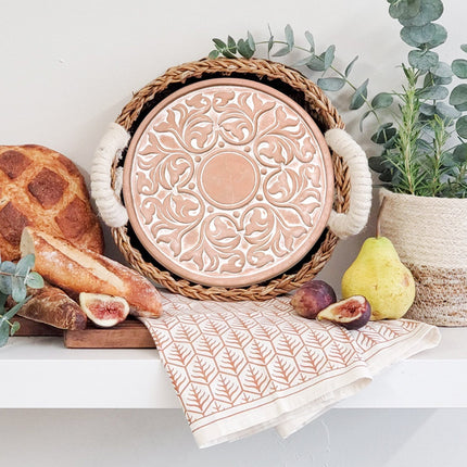 Bread Warmer & Basket Gift Set with Tea Towel - Vintage Vine Round-3