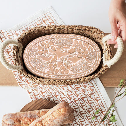 Bread Warmer & Basket Gift Set with Tea Towel - Garden Oval-3