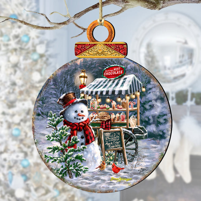 Hot Chocolate Stand - Frosty Fun Wooden Ornaments by D. Gelsinger Christmas Santa Snowman Decor - 8611087-DG-0