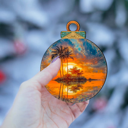 Coastal Christmas Decor - Ocean Sunset Wooden Ornaments by G. DeBrekht Coastal Holiday Decor - 8688171-4
