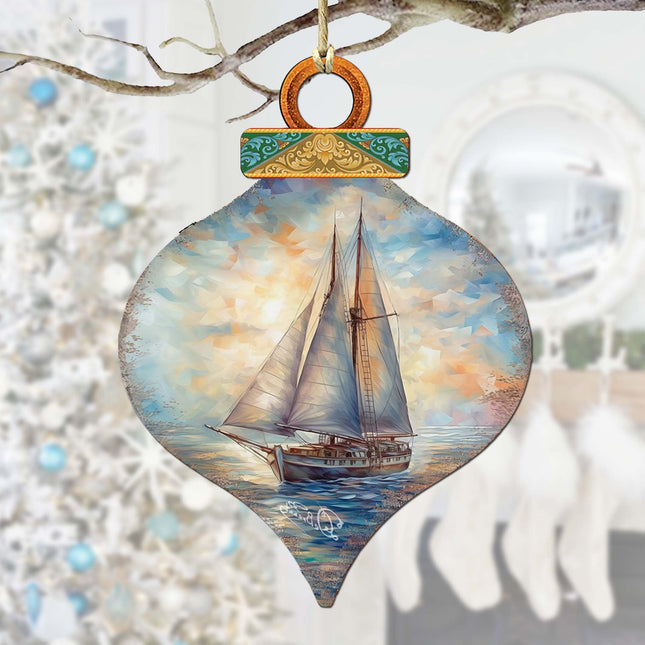 Holiday Coastal Ornaments - Sailboat Symphony Wooden Ornaments by G.Debrekht Coastal Holiday Decor - 8688172-0