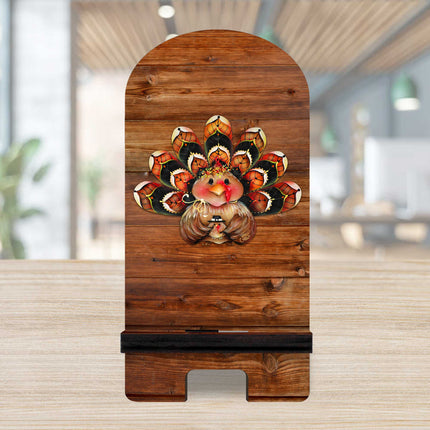 Happy Turkey Cell Phone Stand Halloween Decor Wood Mobile Tablet Holder Charging Station Organizer by Jamie Mills-Price - 892038-MP-2