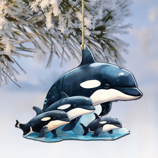 Orca's Family Wooden Ornaments by G.Debrekht - Wildlife Holiday Decor - 8710102-2-0