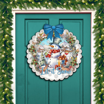 Let It Snow Front Door Welcome Sign, Wooden Front Porch Decor by G. Debrekht Christmas Santa Snowman Decor - 933122H-0
