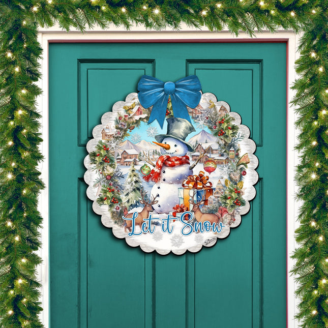 Let It Snow Front Door Welcome Sign, Wooden Front Porch Decor by G. Debrekht Christmas Santa Snowman Decor - 933122H-0