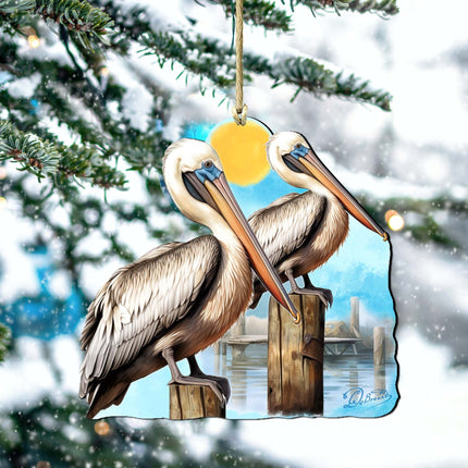 Beach Themed Ornaments - Pelicans Wooden Ornaments by G.Debrekht Coastal Holiday Decor - 8688195-1
