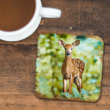 Forest Deer Wooden Cork Coasters Gift Set of 4 by Nature Wonders - Nature Wildlife Decor  - 95290C-S4-1