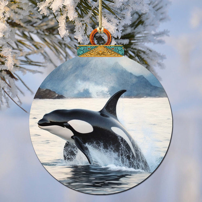 Alaskan Orcas Wooden Ornaments by G.Debrekht - Wildlife Holiday Decor - 870051-0
