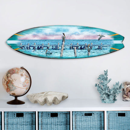 Seabirds Pelicans Surfboard Coastal Door Art by G. DeBrekht - Coastal Sea-Life Decor - 8490106HS-3