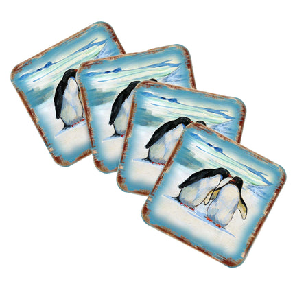 Penguins Wooden Cork Coasters Gift Set of 4 by Nature Wonders - Nature Wildlife Decor  - 95382C-S4-4