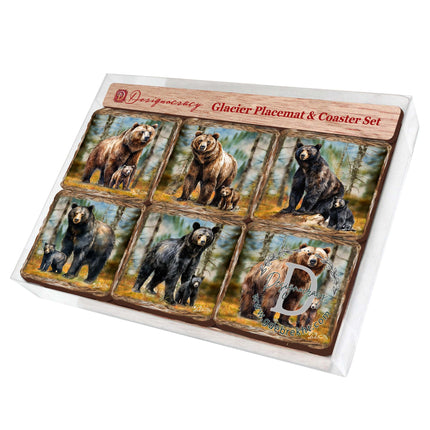 Bear Haven Wooden Cork Placemat and Coasters Gift Set of 7 by Nature Wonders Nature Wildlife Décor  - 85409C-S7-1