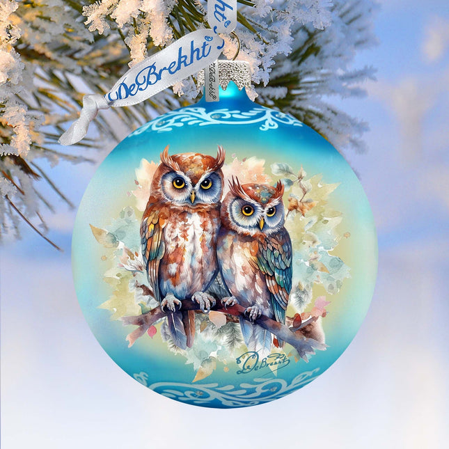 A Love for All Seasons: Wild Owls Ball Glass Ornament by G. Debrekht - Wildlife Holiday Decor - 73384-0