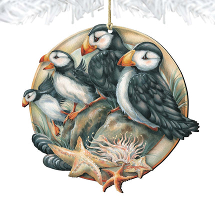 Send in the Clowns Puffins Wooden Ornaments by J. Bergsma - Wildlife Holiday Decor - 8591848-JB-4