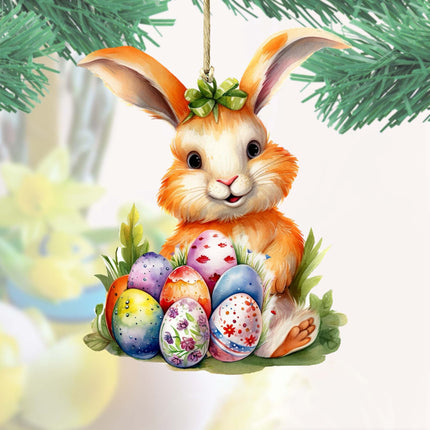 Bunny with Eggs Wooden Ornaments by G. DeBrekht Easter Spring Decor - 8652772-3