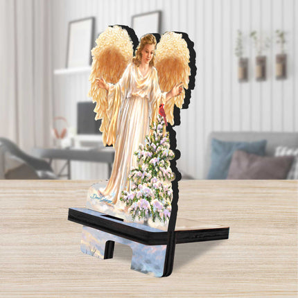 Woodland Angel Cell Phone Stand Christmas Decor Wood Mobile Tablet Holder Charging Station Organizer - 892078C-DG-0