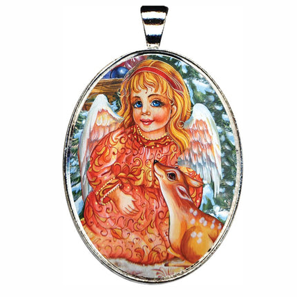 Baby Angel Girl, Watching Over Silver Plated Medal Pendant Necklace - 44152O-0