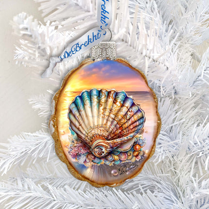 Glass Christmas Tree Decorations - Ocean Shell Keepsake Glass Ornaments by G. Debrekht - Coastal Holiday Decor - 777397-1