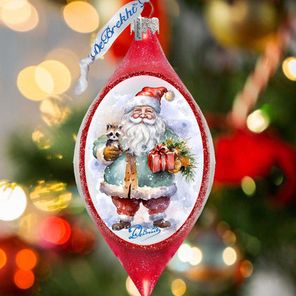 Santa Claus Presents Drop Glass Ornament by G. Debrekht - Christmas Santa Snowman Decor - 757-045-0
