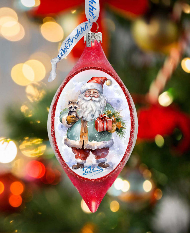 Santa Claus Presents Drop Glass Ornament by G. Debrekht - Christmas Santa Snowman Decor - 757-045-0