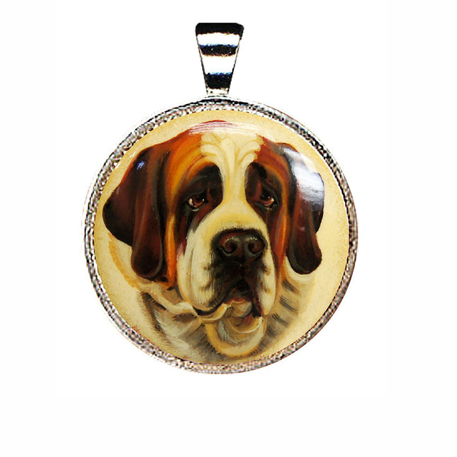Saint Bernard Dog Silver Plated Mother of Pearl Jewelry Pendant Necklace - 44030D1-0