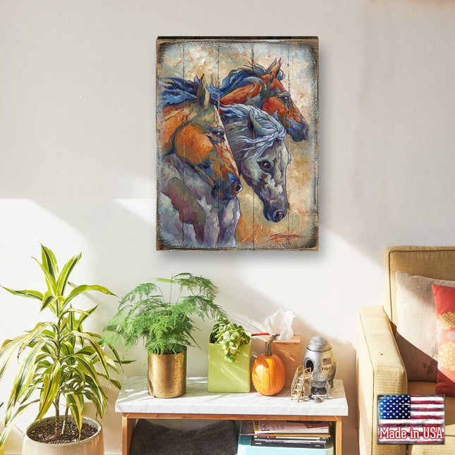 Let Them Run Horse Heads Wooden Wall Art by J. Bergsma - Nature Wildlife Decor  - 8592259B-JB-0