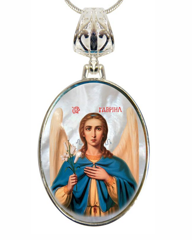 Saint Gabriel the Archangel Silver Plated Mother of Pearl Necklace - 43040-0