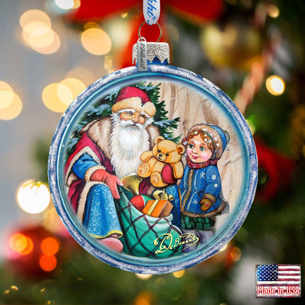 Santa Gift Cut Ball Glass Ornament by G. DeBrekht - Christmas Santa Snowman Decor - 764-024-4