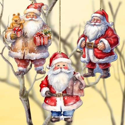 Santa Decorative Wooden Ornaments of 3 by G. Debrekht - Christmas Decor - 8091009-S3-2