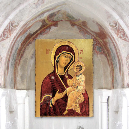 Virgin Mary Wooden Gold Plated Religious Orthodox Sacred Icon - Inspirational Icon Decor - 85063-3