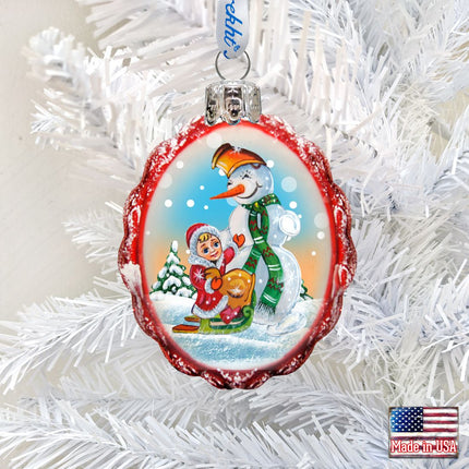 Playing with The Snowman Mercury Glass Ornament by G. DeBrekht - Christmas Santa Snowman Decor - 777383-1