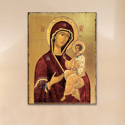Virgin Mary Wooden Gold Plated Religious Orthodox Sacred Icon - Inspirational Icon Decor - 85063-0