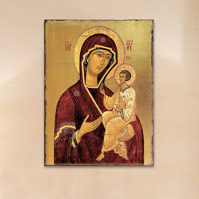 Virgin Mary Wooden Gold Plated Religious Orthodox Sacred Icon - Inspirational Icon Decor - 85063-0