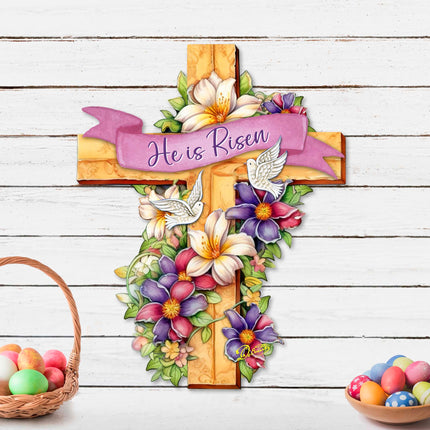 He is Risen Cross Holiday Door Decor by G. Debrekht - Easter Spring Decor - 8688162H-1