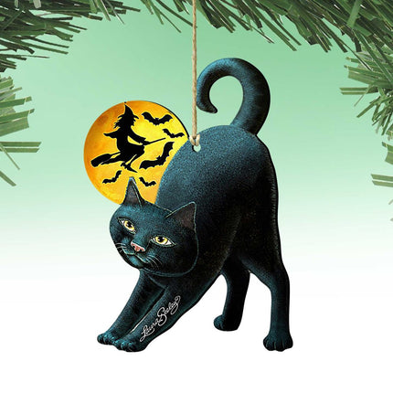 Spooky Night Black Cat Wooden Ornaments by Laura Seeley - Thanksgiving Halloween Decor - 8512054-3-LS-0