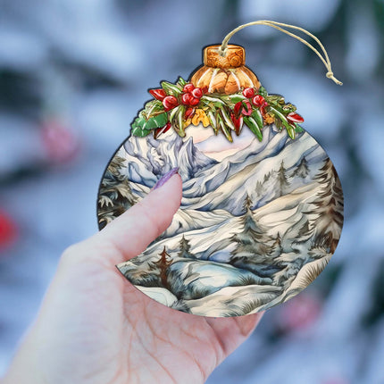 Beauty in Alaska's Snowy Peaks Wooden Ornaments by G.Debrekht - Wildlife Holiday Decor - 870036-4