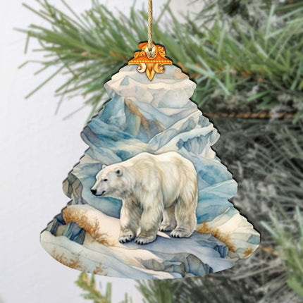 Arctic Glacier Polar Bear Tree Wooden Ornaments by G.Debrekht - Wildlife Holiday Decor - 870011-1