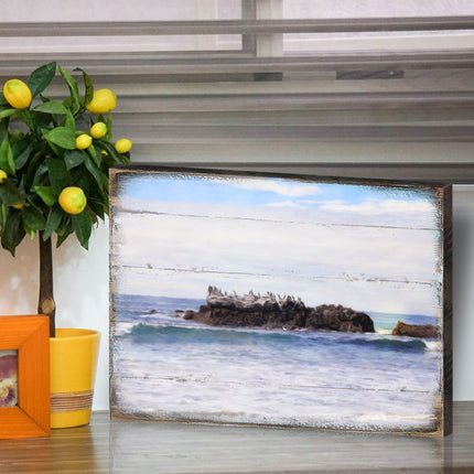 Rock at the Shore Wooden Coastal Wall Art by Nature Wonders - Coastal Sea-Life Decor - 95252-2B-3