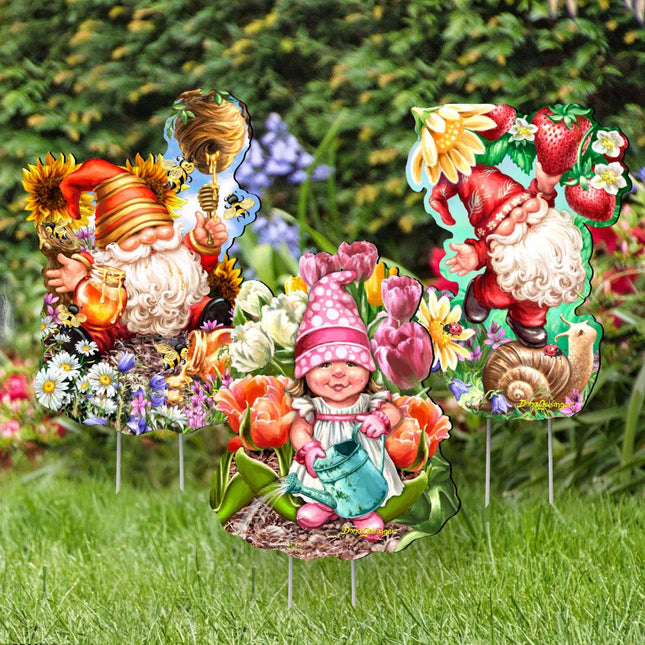 Sweet Blossom & Dream Gnome Dwarf Outdoor Garden Set of 3 by D. Gelsinger - Easter Spring Decor - 8461060-S3M-DG-0