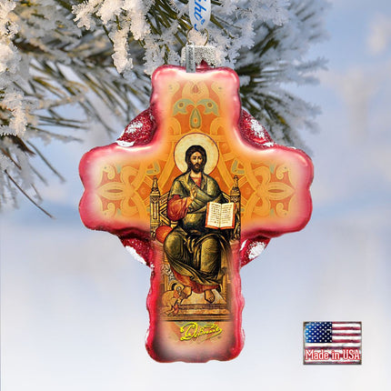 Jesus Cross Glass Ornament by G. DeBrekht - Nativity Holiday Decor - 758-005-1
