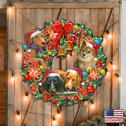 Christmas Friends Puppy Door Wreath by G. DeBrekht - Pets Dog and Cats Decor - 8185307-6H-SL-1
