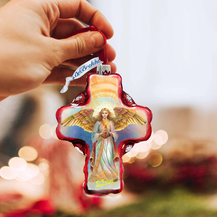 Angel Descending from Heaven Cross Glass Ornament by G. Debrekht - Nativity Holiday Decor - 758-025-2