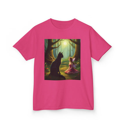 Enchanted Forest Kids Tee – Magical Fairy & Black Cat Design