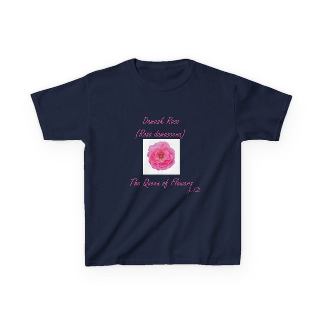 Kids Heavy Cotton Tee – Damask Rose Floral Design