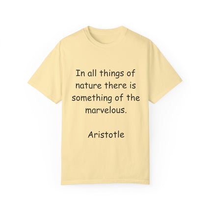 Aristotle Quote Tee – Unisex Garment-Dyed Shirt on Nature & Wonder