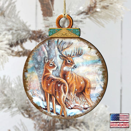 Deer's Family Ball Wooden Ornaments by G. DeBrekht - Wildlife Holiday Decor - 8025212-1